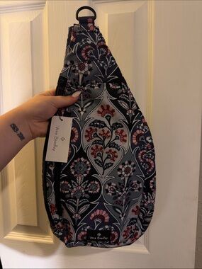 Vera Bradley Navy Floral Crossbody Sling Bag with Pink Accents